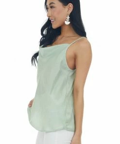 Umgee Sage Sheen Draped Neck Adjustable Strap Cami Tops 11 Umgee Sage Sheen Draped Neck Adjustable Strap Cami Tops