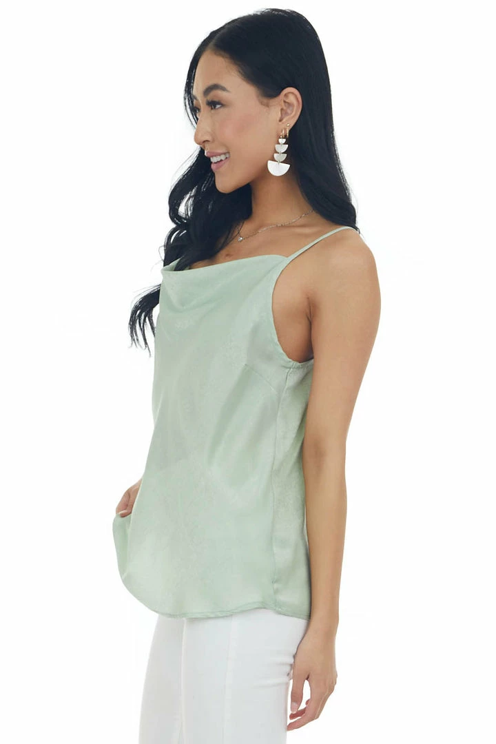 Umgee Sage Sheen Draped Neck Adjustable Strap Cami Tops 6 Umgee Sage Sheen Draped Neck Adjustable Strap Cami Tops