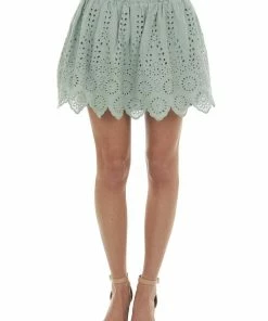 Heyson Bottoms Sage Smocked Waist Scalloped Hem Eyelet Skirt