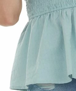 BiBi Sage Smocked Woven Peplum Tank Top