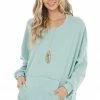 Blue Buttercup Sage Sweatshirt With Kangaroo Pocket And Side Slits Tops