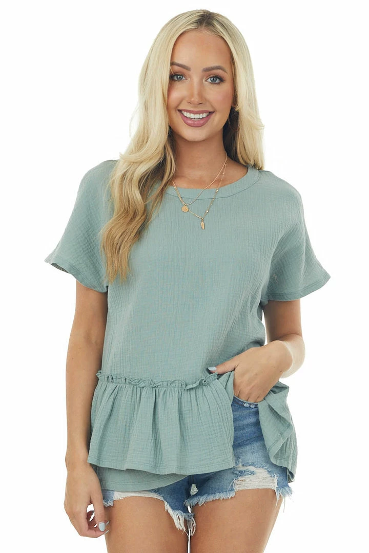 Wishlist Sage Textured Woven Top With Asymmetrical Layered Peplum Tops 3 Wishlist Sage Textured Woven Top With Asymmetrical Layered Peplum Tops