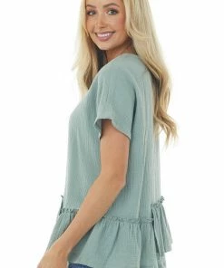 Wishlist Sage Textured Woven Top With Asymmetrical Layered Peplum Tops 11 Wishlist Sage Textured Woven Top With Asymmetrical Layered Peplum Tops