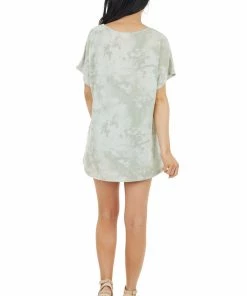 American Chic Sage Tie Dye Knit Top With Criss Cross V Neckline Tops 21 American Chic Sage Tie Dye Knit Top With Criss Cross V Neckline Tops