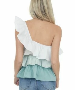 Eesome Tops Sage Tiered One Shoulder Ruffle Top 14 Eesome Tops Sage Tiered One Shoulder Ruffle Top