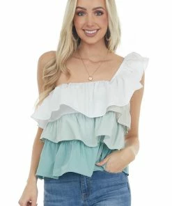 Eesome Tops Sage Tiered One Shoulder Ruffle Top 11 Eesome Tops Sage Tiered One Shoulder Ruffle Top