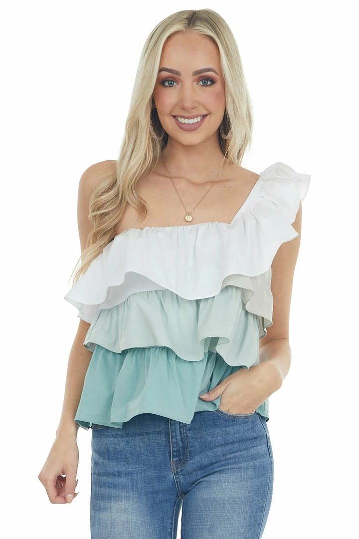 Eesome Tops Sage Tiered One Shoulder Ruffle Top 5 Eesome Tops Sage Tiered One Shoulder Ruffle Top