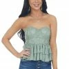 Entro Sage Tiered Ruffle Strapless Lace Woven Top