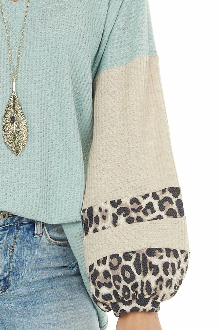 Lovely Melody Sage Waffle Knit Top With Oatmeal And Leopard Print Sleeves 10 Lovely Melody Sage Waffle Knit Top With Oatmeal And Leopard Print Sleeves
