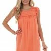 L Love Coral Babydoll Pintuck Yoke Mini Woven Dress