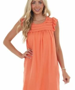L Love Coral Babydoll Pintuck Yoke Mini Woven Dress