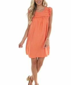 L Love Coral Babydoll Pintuck Yoke Mini Woven Dress 21 L Love Coral Babydoll Pintuck Yoke Mini Woven Dress