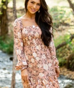 Blu Pepper Salmon Floral Print Smocked Short Dress Dresses