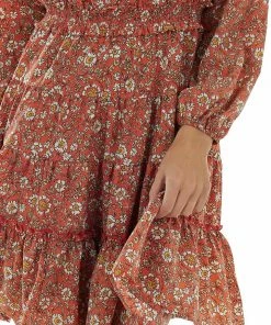 Hayden Dresses Salmon Floral Puff Sleeve Tiered Blouson Dress