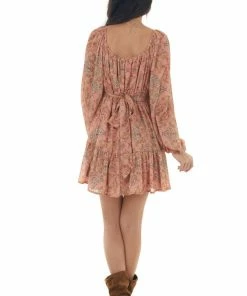 Flying Tomato Salmon Paisley Print Bubble Sleeve Mini Dress Dresses 26 Flying Tomato Salmon Paisley Print Bubble Sleeve Mini Dress Dresses