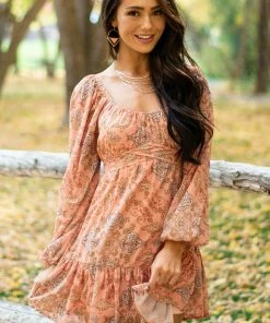 Flying Tomato Salmon Paisley Print Bubble Sleeve Mini Dress Dresses 28 Flying Tomato Salmon Paisley Print Bubble Sleeve Mini Dress Dresses