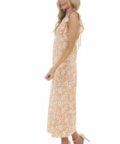 Ces Femme Salmon Printed Short Sleeve Jumpsuit With Front Ring Keyhole