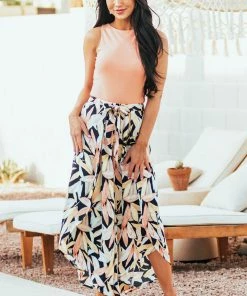 She + Sky Tops Salmon Sleeveless Halter Ribbed Knit Bodysuit