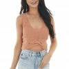 HYFVE Tops Salmon Sleeveless Knit Crop Top With Front Twist Detail