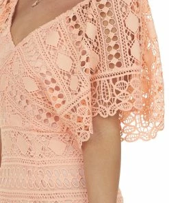 Hailey & Co Salmon V Neck Kimono Sleeve Short Lace Dress 17 Hailey & Co Salmon V Neck Kimono Sleeve Short Lace Dress