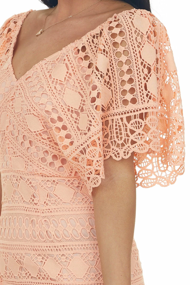Hailey & Co Salmon V Neck Kimono Sleeve Short Lace Dress 10 Hailey & Co Salmon V Neck Kimono Sleeve Short Lace Dress