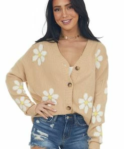 Miss Sparkling Sand Daisy Print Button Up Cardigan Cardigans