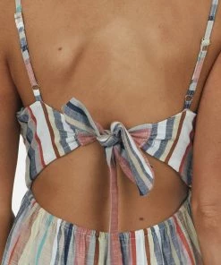 ANGIE Sand Striped Sleeveless Tie Back Maxi Dress Dresses