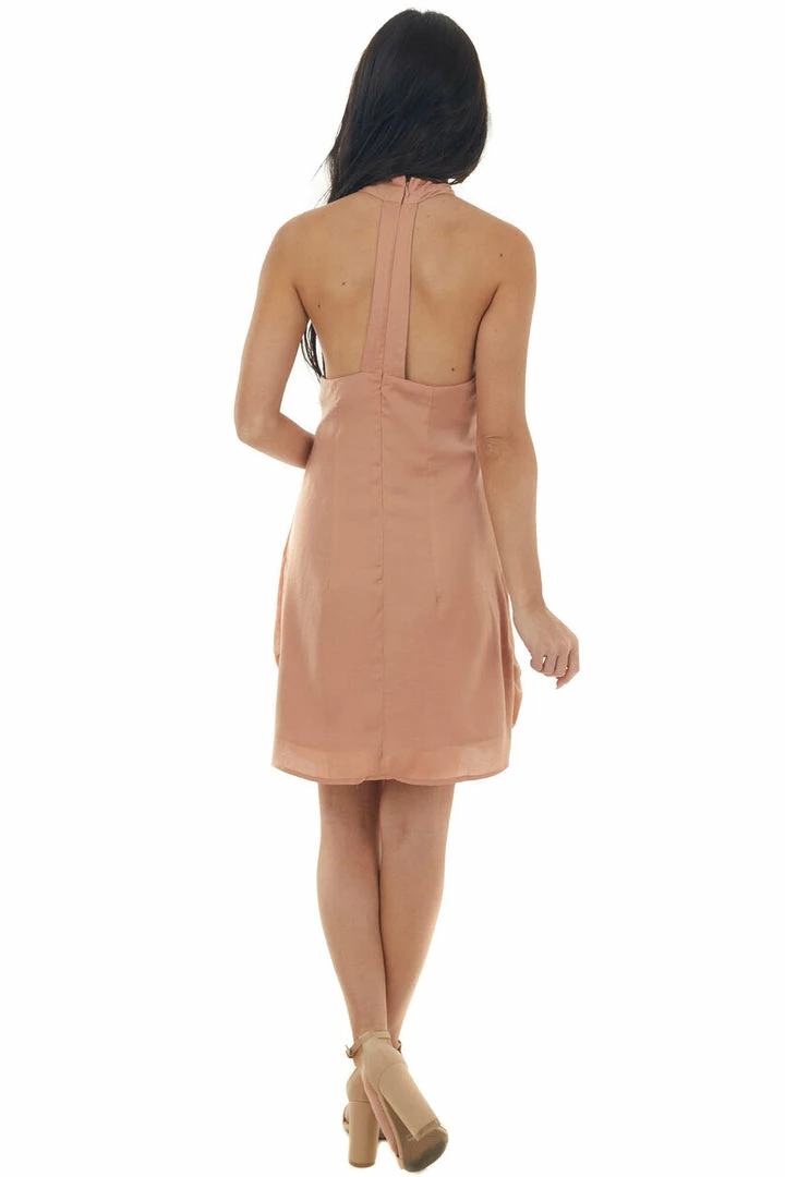 Main Strip Sandstone Halter Criss Cross Neck Satin Dress 8 Main Strip Sandstone Halter Criss Cross Neck Satin Dress