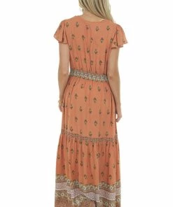 Ces Femme Sandstone Printed Surplice Woven Maxi Dress
