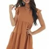 Ces Femme Cinnamon Ribbed Knit Tiered Short Dress Dresses