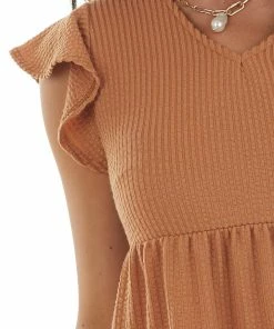 Ces Femme Cinnamon Ribbed Knit Tiered Short Dress Dresses