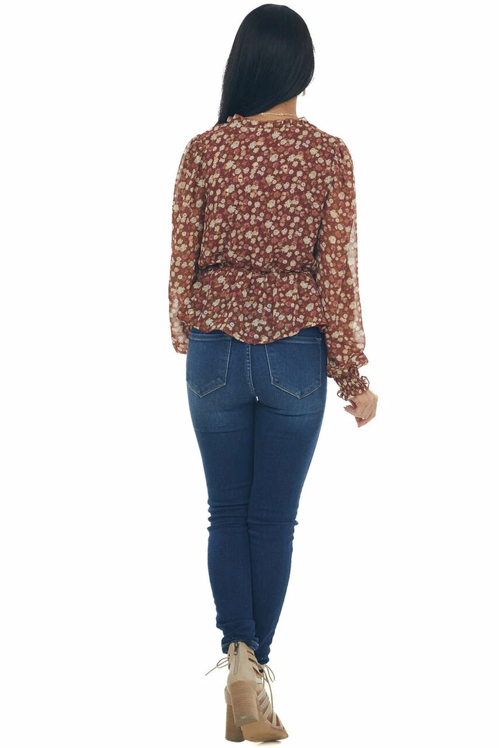 Blu Pepper Tops Sangria Floral Long Sleeve Button Front Blouse 9 Blu Pepper Tops Sangria Floral Long Sleeve Button Front Blouse