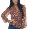Blu Pepper Tops Sangria Floral Long Sleeve Button Front Blouse