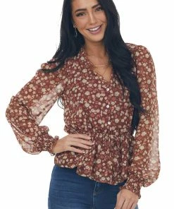 Blu Pepper Tops Sangria Floral Long Sleeve Button Front Blouse