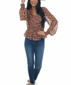 Blu Pepper Tops Sangria Floral Long Sleeve Button Front Blouse 22 Blu Pepper Tops Sangria Floral Long Sleeve Button Front Blouse