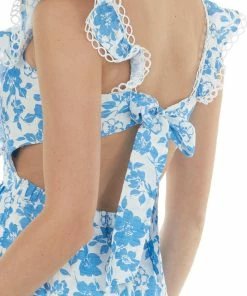 Sweet Lemon Sapphire Blue Floral Open Back Lace Midi Dress Dresses