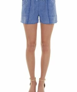 Umgee Sapphire Mineral Wash Frayed Elastic Shorts
