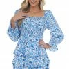 Jodifl Dresses Sapphire Printed Smocked Tiered Ruffle Dress