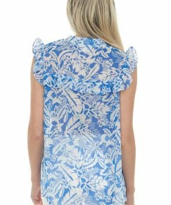 Umgee Sapphire Tropical Print Smocked Yoke Blouse