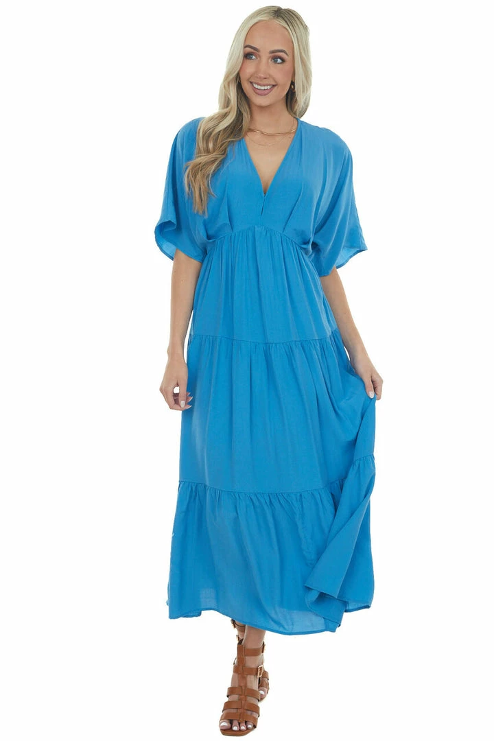 Entro Dresses Sapphire V Neck Tiered Woven Maxi Dress 6 Entro Dresses Sapphire V Neck Tiered Woven Maxi Dress