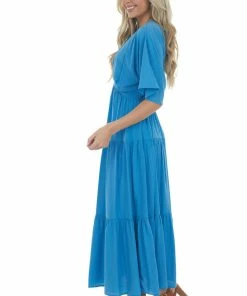 Entro Dresses Sapphire V Neck Tiered Woven Maxi Dress 16 Entro Dresses Sapphire V Neck Tiered Woven Maxi Dress