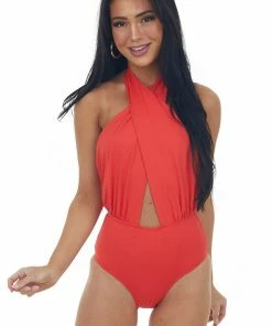 Envya Scarlet Crossover Halter Neck One Piece Swimsuit Accessories