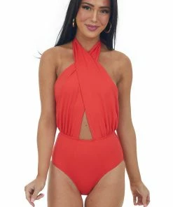 Envya Scarlet Crossover Halter Neck One Piece Swimsuit Accessories