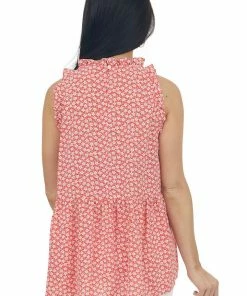 Staccato Scarlet Floral Drop Waist Sleeveless Frill Top