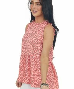 Staccato Scarlet Floral Drop Waist Sleeveless Frill Top