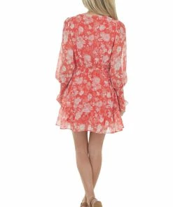 Peach Love Scarlet Floral Surplice Puff Sleeve Mini Dress Dresses 21 Peach Love Scarlet Floral Surplice Puff Sleeve Mini Dress Dresses