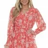 Peach Love Scarlet Floral Surplice Puff Sleeve Mini Dress Dresses