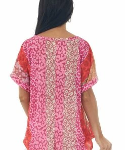 BiBi Scarlet Multiprint V Neck Short Sleeve Knit Top Tops