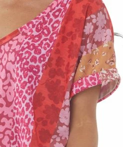 BiBi Scarlet Multiprint V Neck Short Sleeve Knit Top Tops