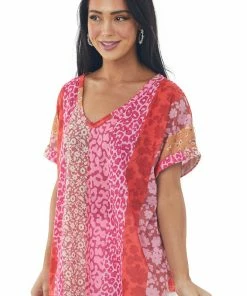 BiBi Scarlet Multiprint V Neck Short Sleeve Knit Top Tops